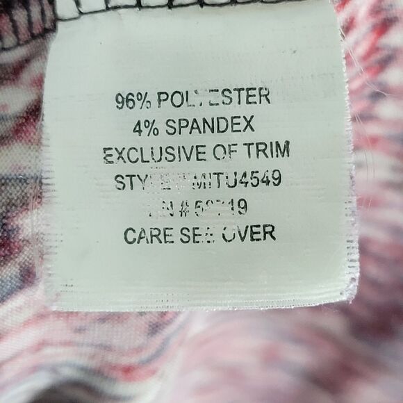 NY Collection Womens Sz S Red Geometric Cap Sleeves Blouse - Picture 8 of 11